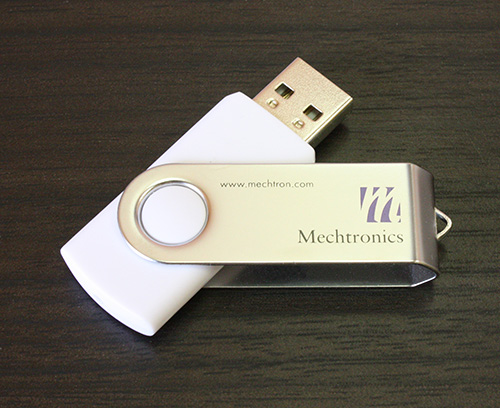 A Slightly Open White SWM Style Custom Printed Flash Drive