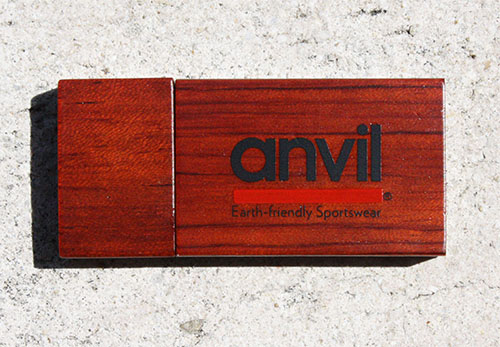 WDR7 Style Wood Custom USB Drives with Printed Anvil Logo