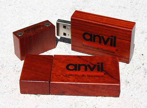 WDR7 Style Wooden Custom Flash Drives Featuring Anvil Earth Friendly Imprint